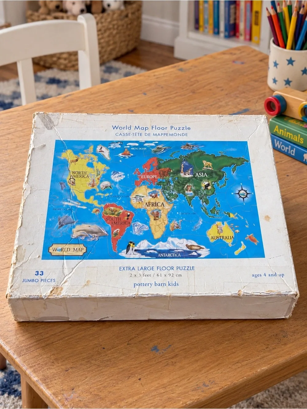 Pottery Barn Kids World Map Floor Puzzle Complete 33 Jumbo Pieces 2x3 Ft